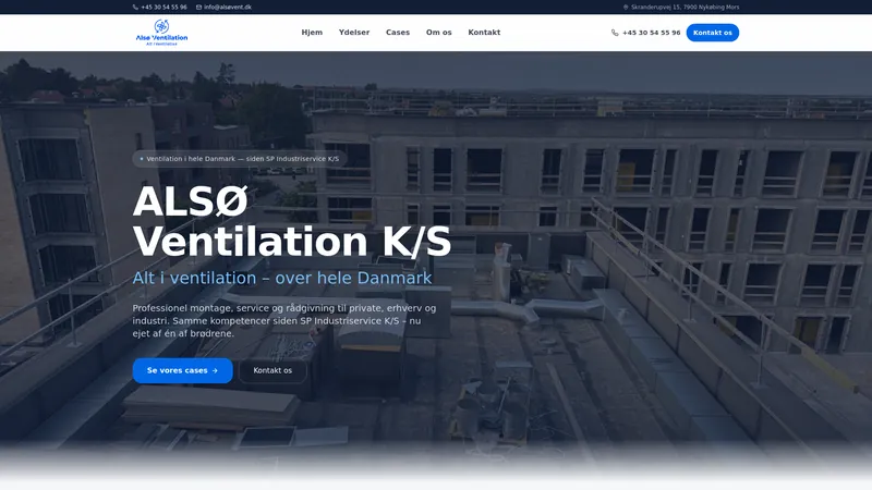 Forsiden af Alsø Ventilations hjemmeside