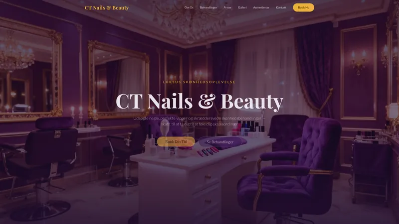 Forsiden af CT Nails & Beautys hjemmeside