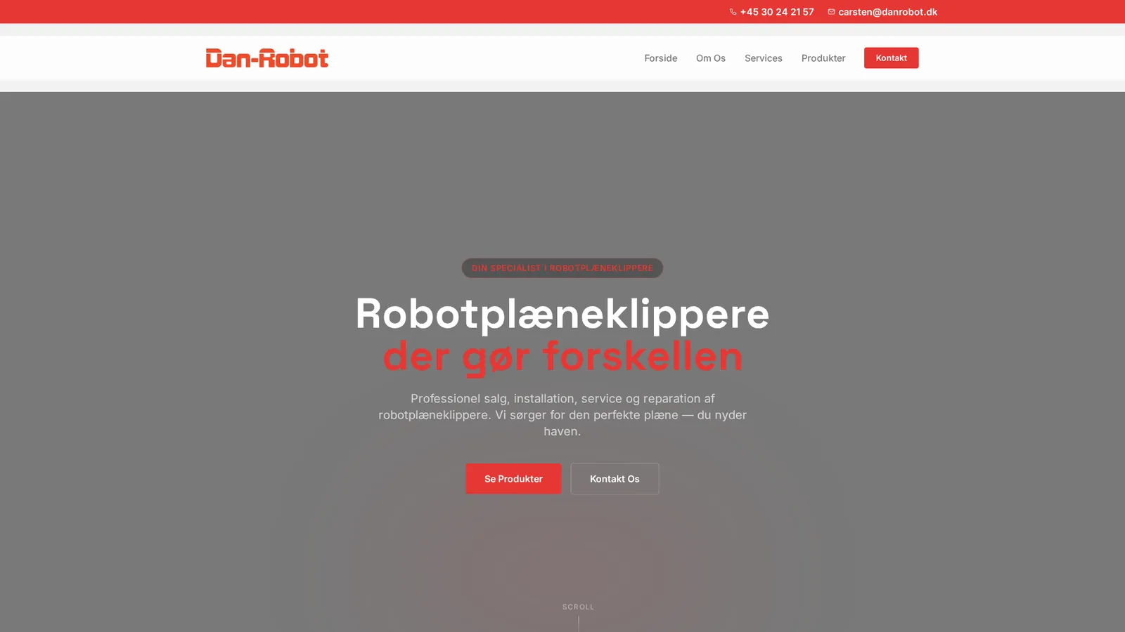 Forsiden af Dan-Robots hjemmeside